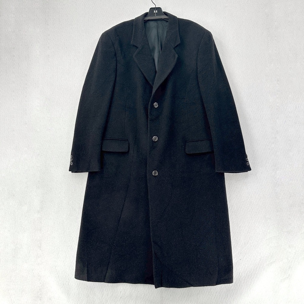 Silver Cloud Mens Cashmere Trench Coat Black‎ Size 44L Italy OverCoat
